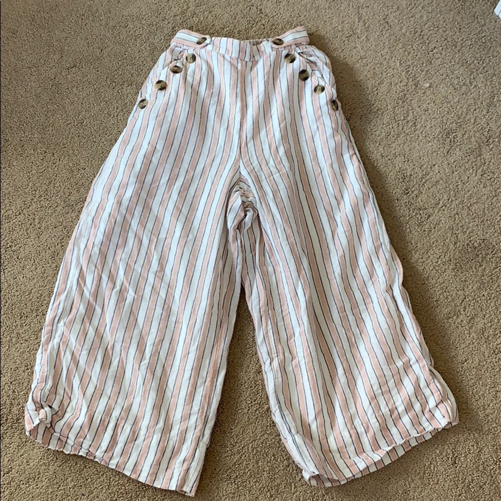 White and peach striped pants